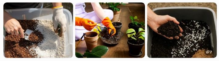Mixing vermicompost into potting soil. Preparing an organic potting mix.